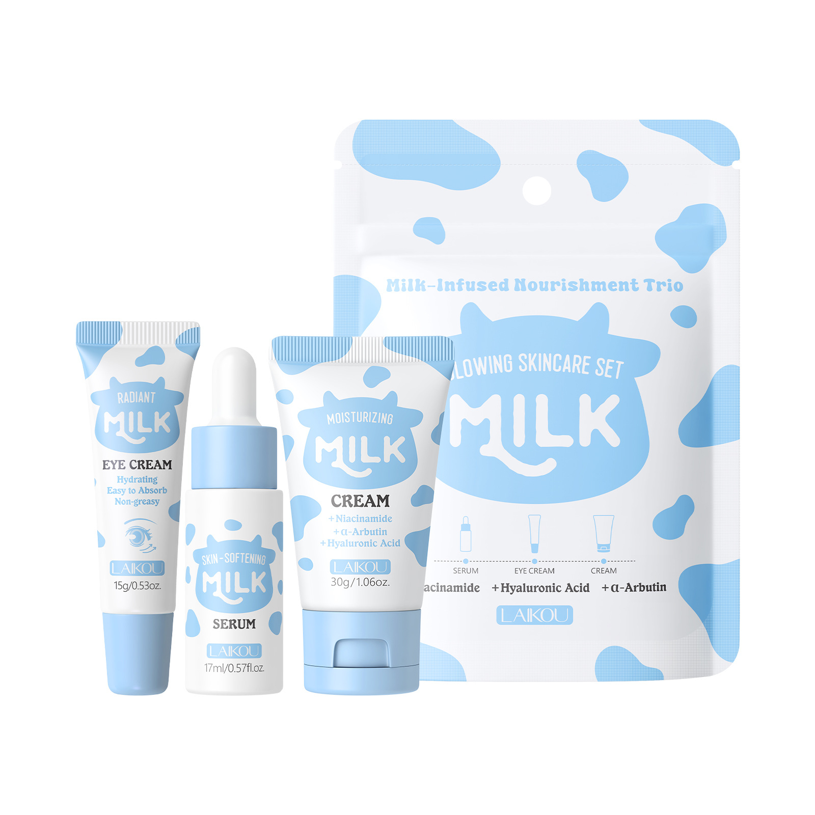 Travel Accessories Set - LAIKOU Milk 3Pcs Travel Skincare Set