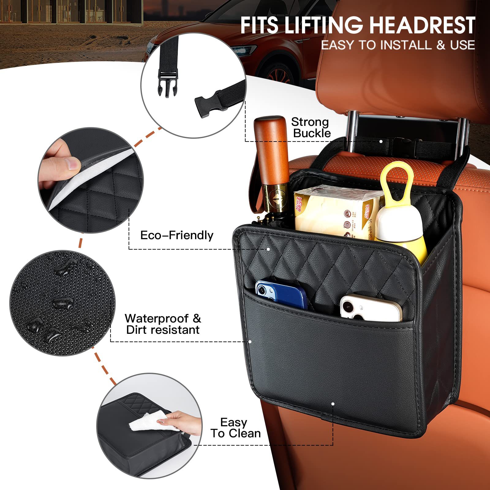 Hanging Storage Pocket Automot - Travel Accessories Leather recension och pris