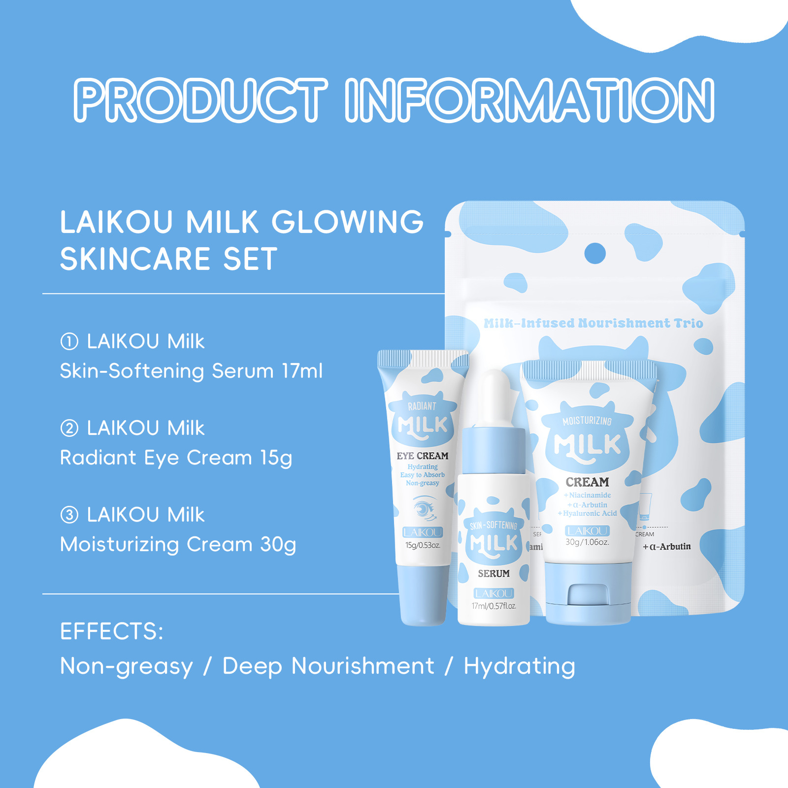 LAIKOU Milk 3Pcs Travel Skinca - Travel Accessories Set recension och pris